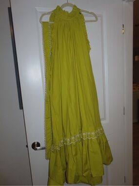 Women’s Lime Tiered Maxi Skirt with Embroidered Hem